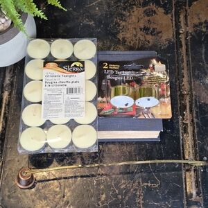 Vintage Brass Candle Snuffer Set | Citronella & LED Tea Lights Starter Bundle